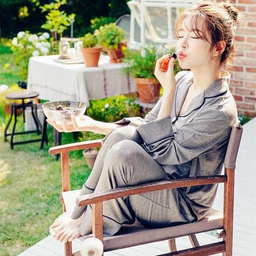 Modal 2PCS Home Suit Women Autumn New Pajamas Set Turn-down Collar Pyjama Leisure Soft Ladies Underwear Homewear Suit