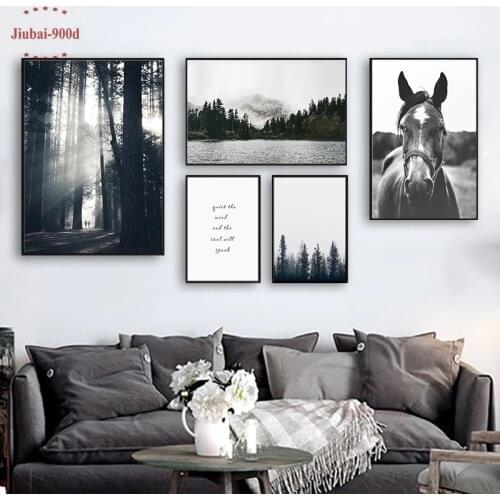900D Nordic Forest Posters And Prints Pictures For Living Room Horse Mountain Canvas Painting Wall Art Decoration SAN66