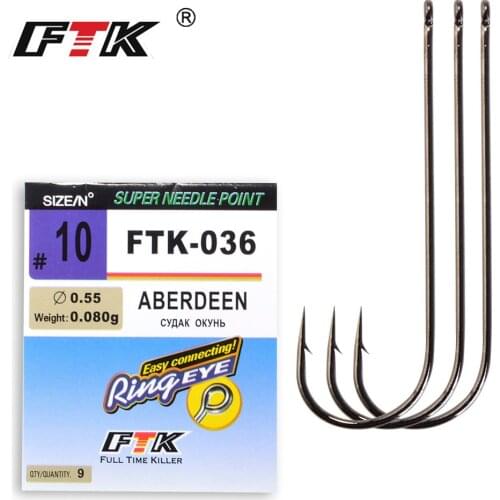 FTK Classic ABERDEEN Sea Fishing Hooks From Japan Ringed Eye High Carbon Steel 5-9Pcs/Pack Size 1-10# 1/0-4/0# Needle Point