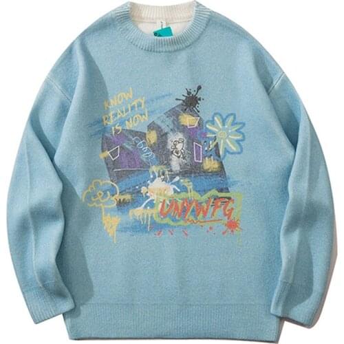 High Street Knitted Sweater Men Harajuku Crayon Painting Pullover Japanese College Style Loose Sweaters Women Casual Streetwear
