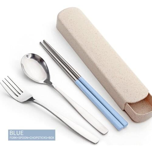ZLAR Wheat Straw Eco-Friendly Cutlery Set Chopsticks Spoon Fork Stainless Steel Cutlery Case Travel Set Tableware Dinnerware