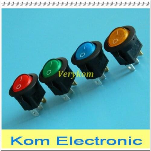 Wholesale In Stock 12V 16A LED Light Car Boat Round Rocker ON/OFF SPST Switch 3 Pin With LED Toggle Switch blue red yellow green