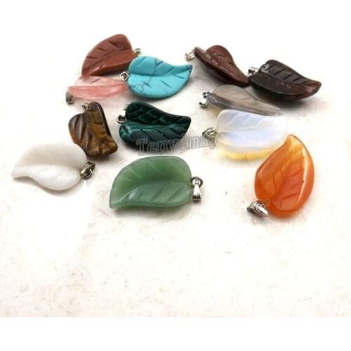 Mixed Semi-precious Stone Leaf Pendant For Necklace, Real Natural Stone Pendant 24pcs/lot Wholesale