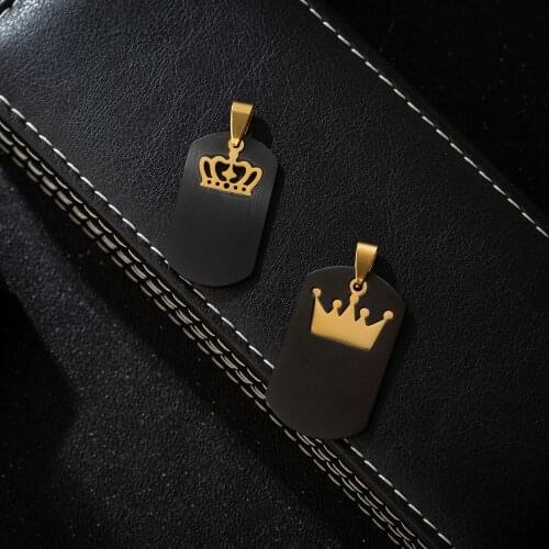 Black Gold Color Crown Charm Couple Pendant Women Mens Stainless Steel Valtentines Day Gift Jewelry For Girl Wholesale Supply