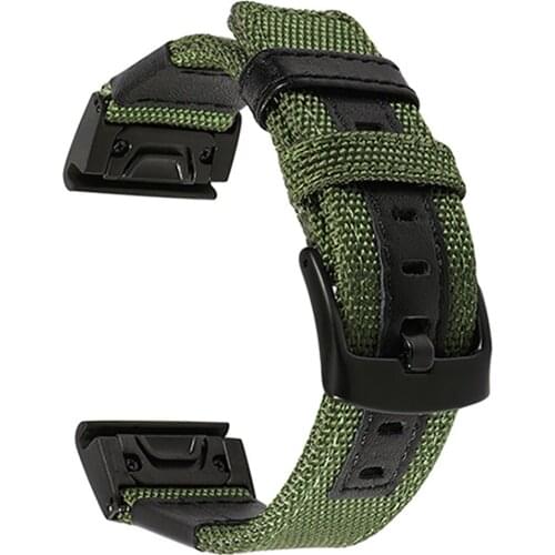 26mm Genuine Nylon + Leather Watchband for Garmin Fenix 5X / 3 / 3HR Quick Easy Fit Watch Band Stainless Steel Clasp Wrist Strap