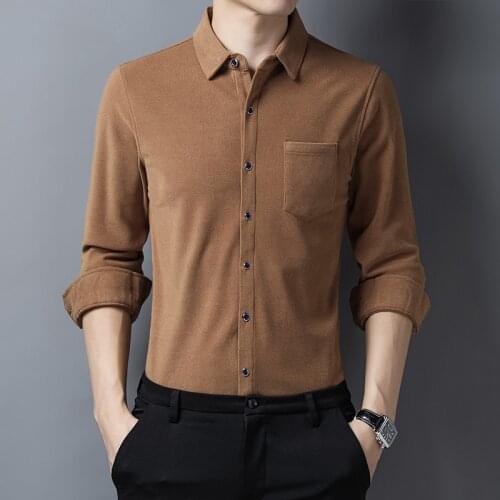 New Warm Cashmere Shirts Men Autumn Winter Thick Full Sleeve Casual Vintage Shirt Slim Fit Camisa Masculina Men Clothes C794
