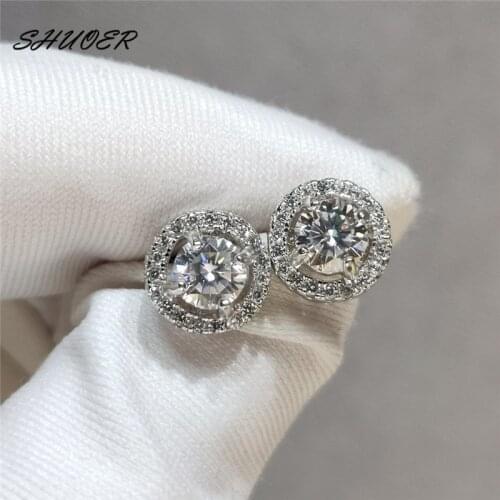 Classic 0.5 Carat Pass Diamond Tester D Color Moissanite Round Stud Earrings 925 Silver Brilliant Cut Stone Circle Earrings