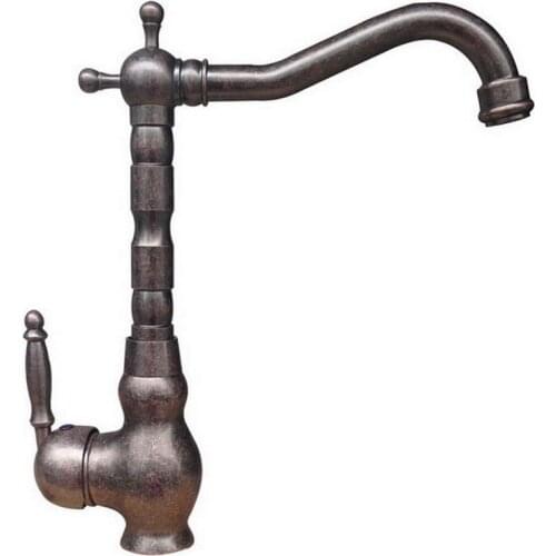 Vintage Retro Antique Copper Single Handle Swivel Spout Kitchen Sink Faucet Cold & Hot Mixer Tap ann020
