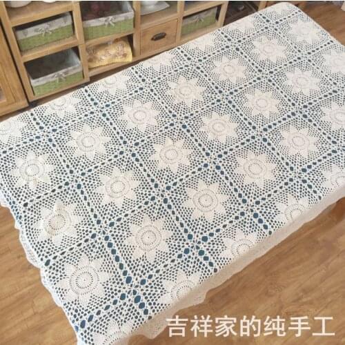 YQX Handmade crochet hook flower decoration cloth woven cotton hollow rectangular table napkin cloth American country
