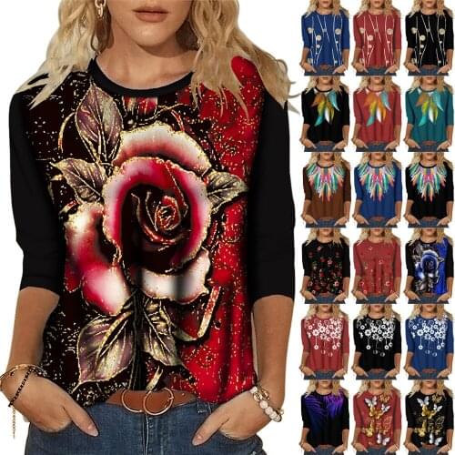 Autumn Oversized Womens T-shirts O Neck Long Sleeve Casual Floral Dot Feather Butterfly Print Funny T Shirt Ladies 3XL Top Tees