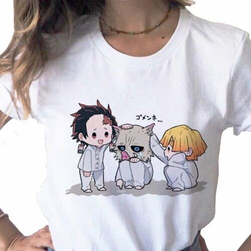 Demon Slayer shirt Kimetsu No Yaiba print ladies T-shirt casual basis O-collar white shirt short sleeve ladies T-shirt,Drop Ship