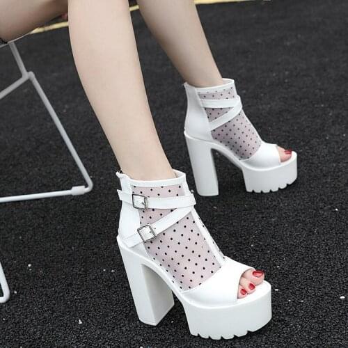 Mesh Breathable Polka Dot Pattern Ladies Martin Boots European And American Temperament High-Heeled Mesh Boots Summer Trend