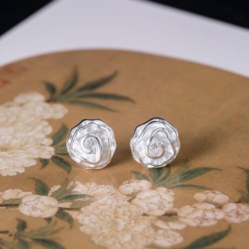 VLA 925 Silver Temperament Sweet Rose Earrings Womens Personality Fashion Flower Earrings Gifts For Friends