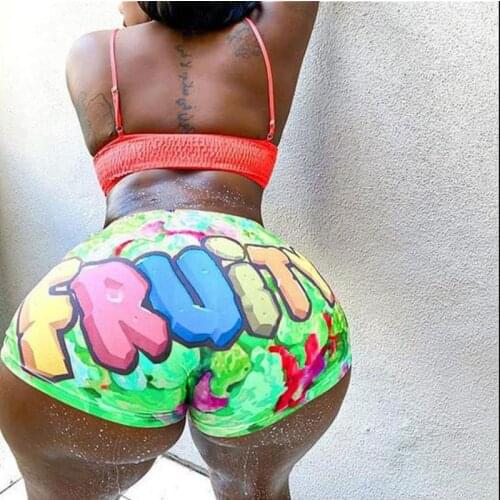 Women Shorts Soft Slim Letter Printed Yoga Shorts Elastic Waist Summer Workout Short Leggings Athletic Joggers Exercise Clothes