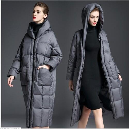 Women winter white duck down jacket red grey black color Over the knee long down jackets female coat outwears overcoats big size
