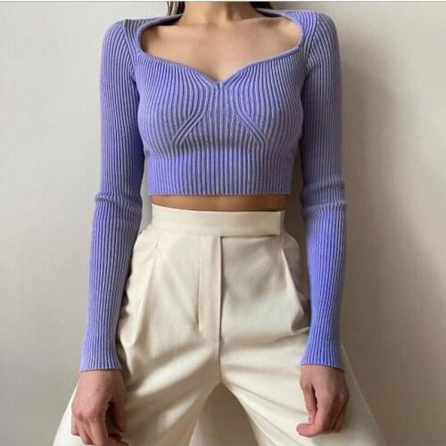 Sweater Women Pullover Fashion Spring Autumn Female Knitted Under Sweater Slim Womens Top Sexy V-neck Woolen Purple Sweaters