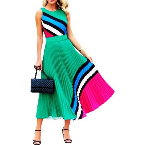 Summer Dress Women 2021 Sexy Sleeveless Geometric Print Birthday Party Dress Casual Plus Size Slim Pleated Elegant High Street