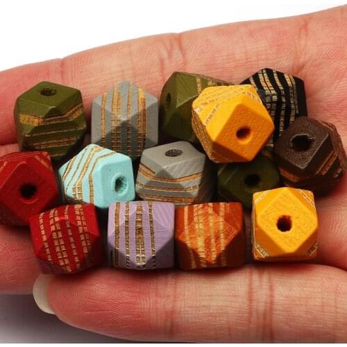 10pcs 10/12/16mm Polygonal Natural Wood Beads With Wooden Stripe Pattern Loose Spacing Beads For Jewelry Making DIY Accessories