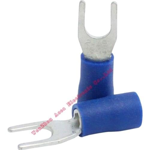 1000pcs SV2-3 Crimp Terminal Spade fork connector kit Wire Copper Crimp Connector Insulated Cord Pin End Terminal AWG 16~14 Blue