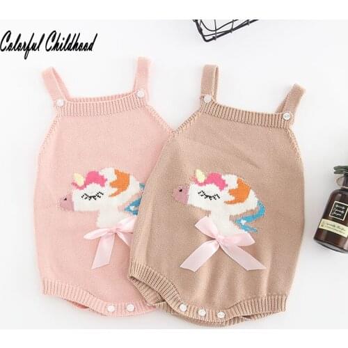 2018 New Born Baby Girl Clothes Rompers Cartoon horse Knitting Suspenders Cute sleeveless Soft Fashionable romper for 6m-3t