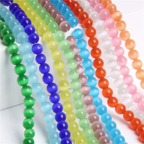 4mm-12mm Colorful Cat Eye Stone Round Beads Glass Cats Eye Opal Loose Spacer Beads for Jewelry making DIY Craft Accessories 15"