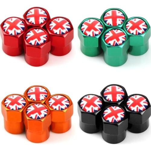 4PCS UK United Kingdom England National Flag Car Tire Valve Caps Aluminum Tire Air Valve Cover for Ford Jaguar Car Accessories
