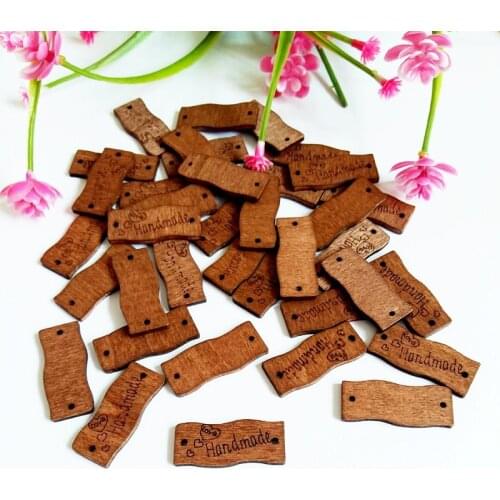 50pcs New Arrival Wooden Buttons For Clothing "Handmade" Letter Sewing Buttons 2 Holes Scrapbooking Crafts DIY 13x30cm
