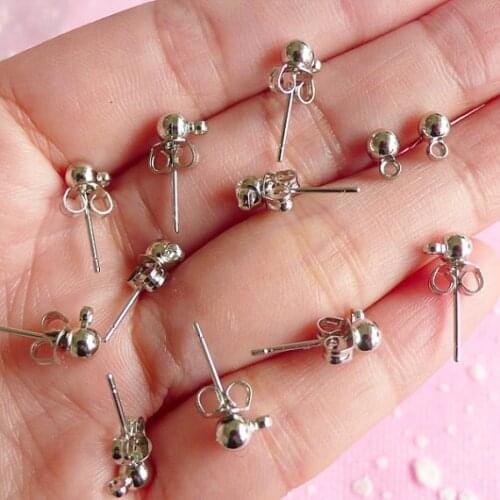 80 sets (40pairs) Dangle Earring Post Studs/Dangling Ear Post/Stud Earrings/Ear Studs w/ 4mm Ball (Silver with Ear Nuts/Backs)