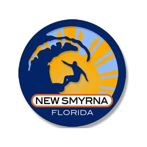 American Vinyl Round Surfer On Wave New Smyrna Florida Sticker (Surfing surf Retro Beach)