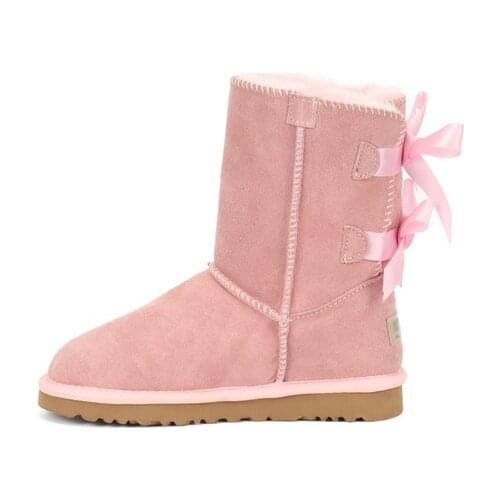 Australian pink Fashion Children Genuine leather fur lined short ankle snow boots for Boys Girls keep warm winter Snow Boots