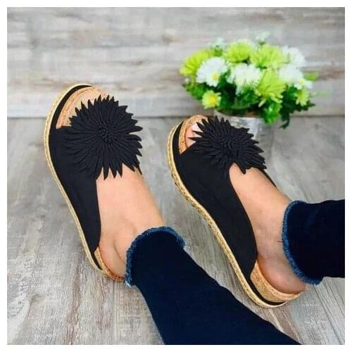 Flower Suede Beach Slippers Female 2020 Summer Slippers for Women New Thick Bottom Comfortable Womens Wedge Shoes