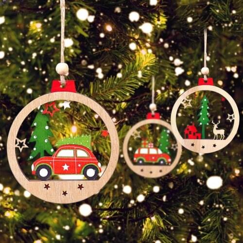 2 Pcs Wooden Painted Christmas Tree Pendant, Christmas Decorations, Colorful Santa Car Pendant, 2020 Car Decoration, Supplies