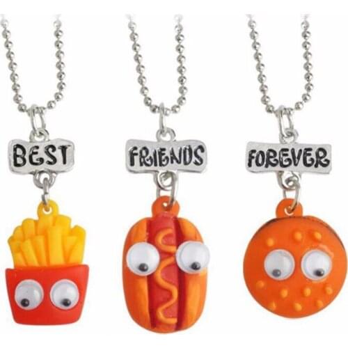 Kids Fast Food Pendant Necklace Long Best Friendship Hot Dog French Fries Necklace For Childrens Christmas Gift Jewelry