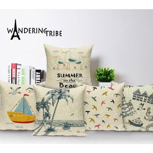 Children Decoration Cushion Covers Seagull Home Decor Summer On The Beach Scenic Pillow Case 45 X 45 Seabird Cover Cushions