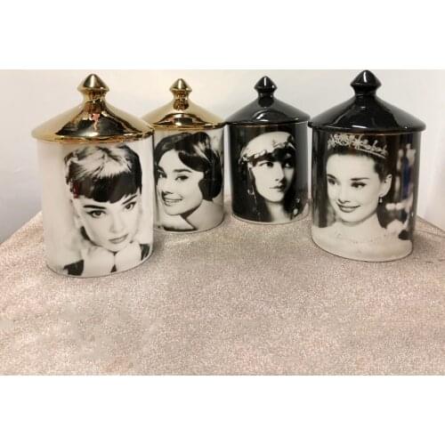 Audrey Hepburn Design Candle Holders Candelabra Home Decoration Ceramic Jar Jewelry Storage Cup Morocco Decor Mumluk