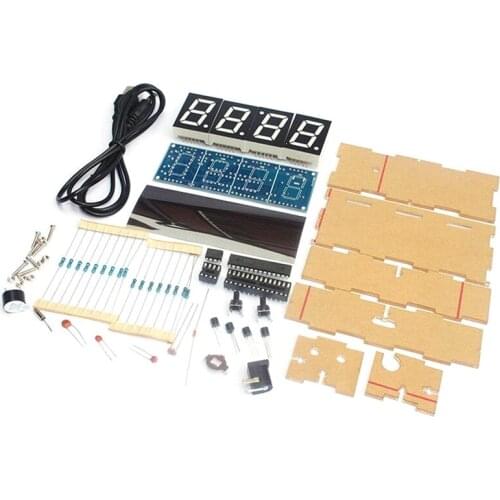 Electronic DIY Kit Clock, 4-Digit DIY Digital LED Clock Kit Auto Display Time/Temperature Electronic DIY Kit Clock