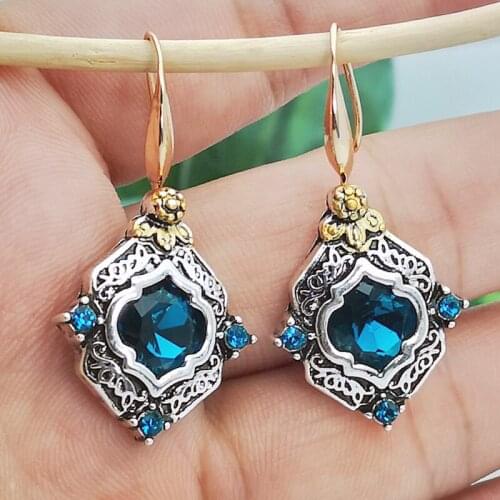 Classic Lady Blue Zircon Drop Earrings Luxury Korean Style Women Earrings Fashion Jewelry for Girl Friend Party Best Gift