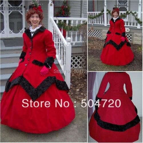 1800S Red cotton Civil War Southern Belle Ball Gown evening Dress/Victorian dresses/scarlett dress Sz US 6-26 V-202