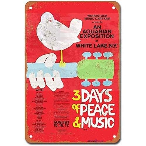 Metal Sign Flashing Woodstock Aquarius Peace Day Music Family Vintage Retro Wall Art Poster Square Metal Sign 8X12 Inches