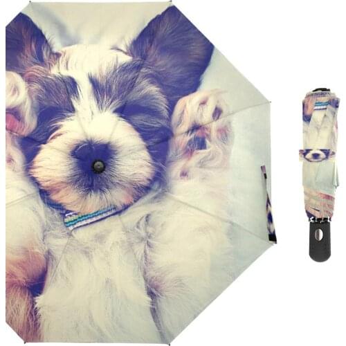 Cute Sleeping Puppy Umbrella Women Automatic Umbrella Dog Three Folding Children Rain Umbrellas for Girl Portable