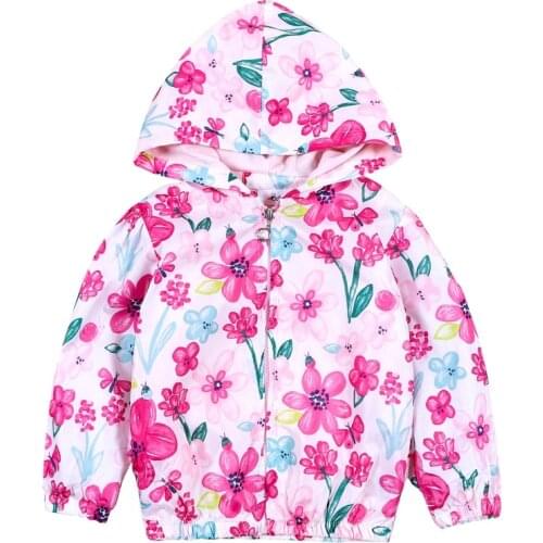 Fashion Girls Clothing Cute Baby Girl Flowers Hoodie Jacket Autumn Flower Pattern Zipper Jacket Coat Outwear 2-7Y 2021