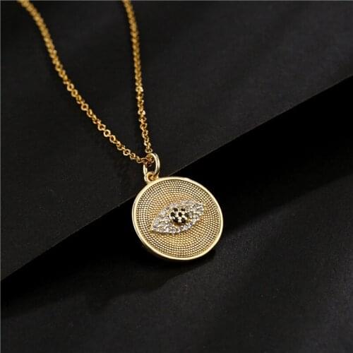Fashion Gold Color Coin Necklace AAA+ Cubic Zirconia Evil Eye Pendant Necklace For Women Wholesale Femme Bijoux