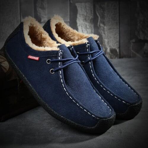 Fashion Warm Fur Snow Shoes Men Suede Leather Winter Boots Non-slip Mens Shoes Designer Shoes Men Luxury Flats Plus Size 37-50