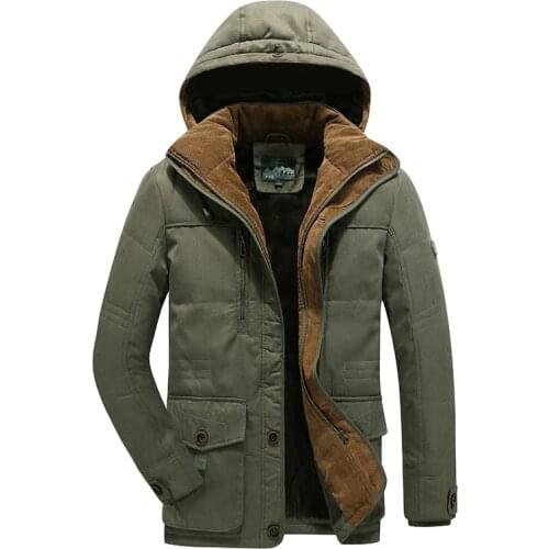 Men Winter Hooded Thick Fleece Parkas Jacket Coat Men Outdoor Military Pockets Loose Parka Jacket Men -40