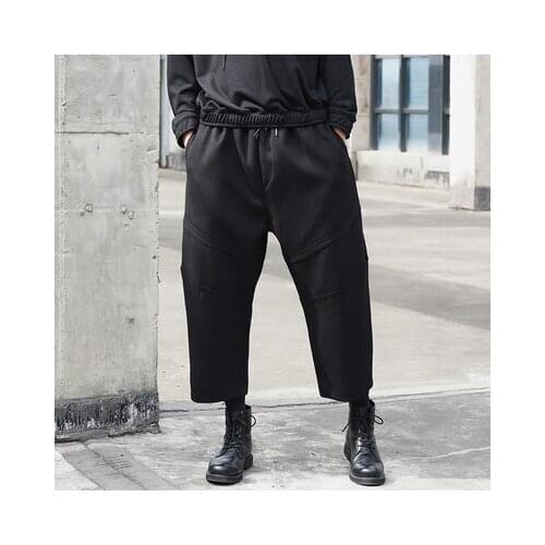 New Yamamoto style dark woolen trousers Mens autumn and winter straight tube loose casual trousers drop-fit nine-piece trousers