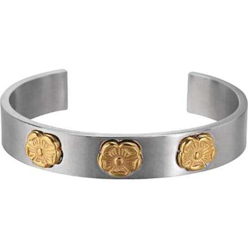 Stainless Steel Punk Rock Men Women Gold Flower Bracelet Bangle Jewelry Hip Hop Gift For Him