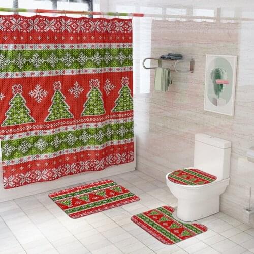 Textile style Printing Shower Curtain and Bath Mat Set Bathroom Mat Set Anti-Slip Floor Rug Memory Foam U-Shaped Toilet Rug Set