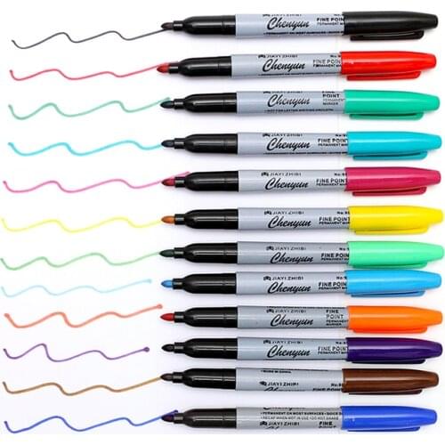 12 Pcs Set Yue Cai Oil Marker Pens Colored Markers Art Pen Permanent Colour Marker Pen Office Stationery