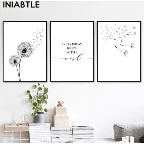 Dandelion Wall Art Canvas Painting Make Wish Dandelion Poster Prints Nordic Minimalist Picture Living Room Bedroom Nursery Decor