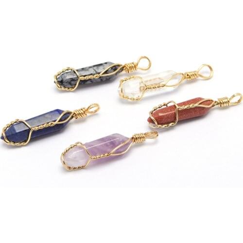 Natural Crystal Hexagonal Pendant Handmade All Inclusive Thick Line 0.7mm For Jewelry Making DIY Necklace Bracelet Accessories